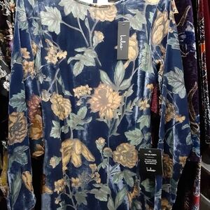 Lulu's Navy Velvet Dress with Gold Floral Accents